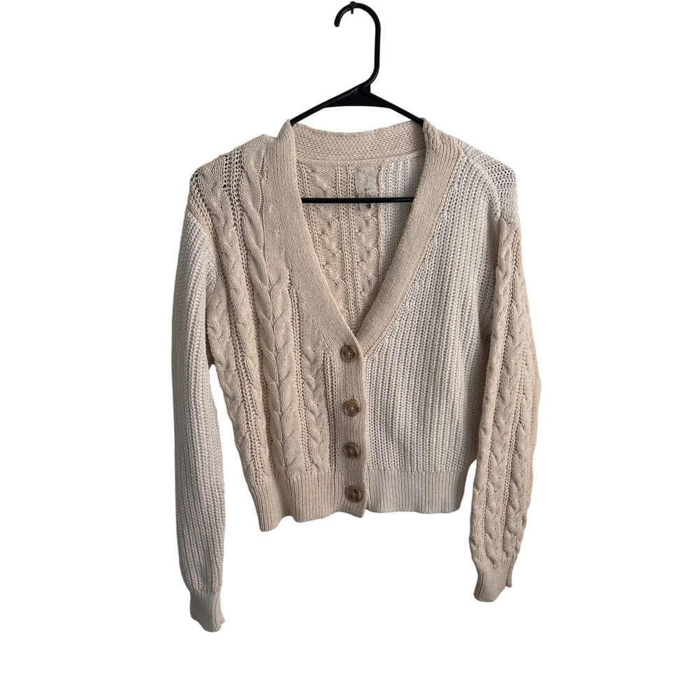 Two Tone Women's Minimalist Cable Knit Cardigan Boho Neutral Y2K Retro Sweater S